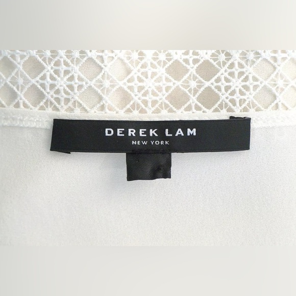 DEREK LAM Ivory White Lace Embroidered Silk Blouse Top - Picture 7 of 7